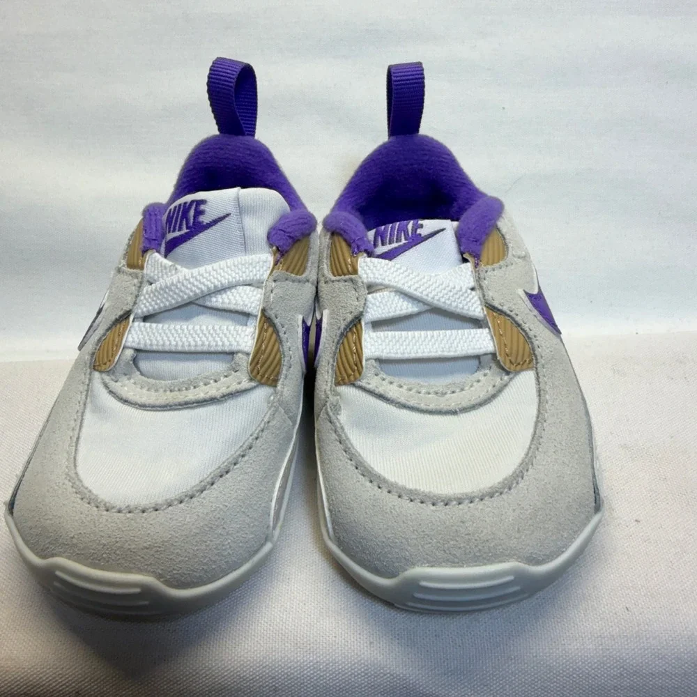 Nike Air Max 90 Crib Shoes 3C White Purple Grey Infant Baby Sneakers CI0424-113
